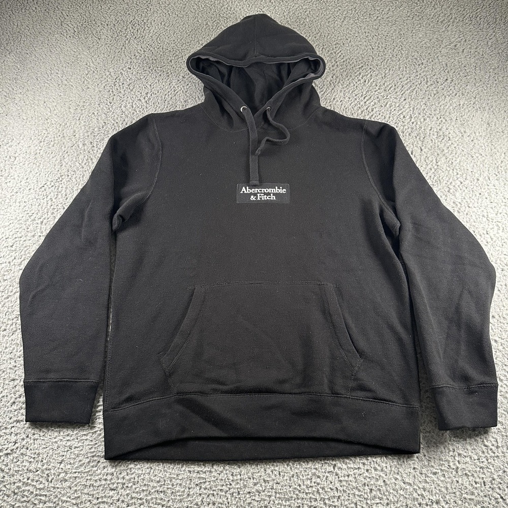 Abercrombie & Fitch Hoodie Mens S Black Pullover Soft AF Fleece Logo Graphic